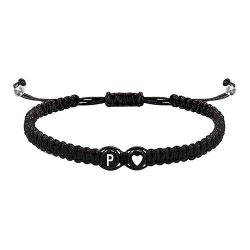 Geflochtene Initialen-Armbänder für Herren, Initialen-Charm-Armband für Paare mit Herz-Design - Initialen-Armband Herren verstellbar mit 26 Buchstaben, Armband mit Cor, riferimento alla von Generic