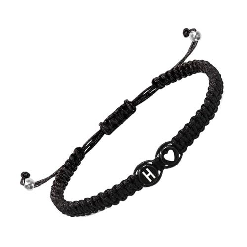Geflochtene Initialen-Armbänder für Herren, Initialen-Charm-Armband für Paare mit Herz-Design - Initialen-Armband Herren verstellbar mit 26 Buchstaben, Armband mit Cor, riferimento alla von Generic