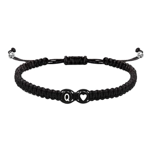 Geflochtene Initialen-Armbänder für Männer, Armbänder für Paare mit Herz-Design, verstellbares Herren-Initialen-Armband, 26 Buchstaben, handgefertigt, für und Mädchen, Refer to description von Generic
