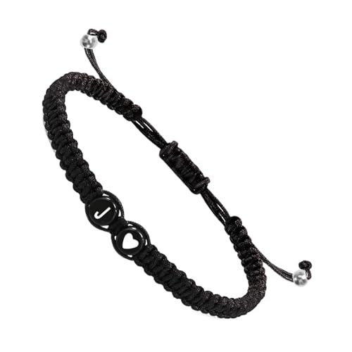 Geflochtene Initialen-Armbänder für Männer, Paar-Armbänder mit Herzmuster, verstellbares Armband für Männer, 26 Buchstaben, handgefertigtes Armband für und Mädchen, Refer to description, Kordel von Generic