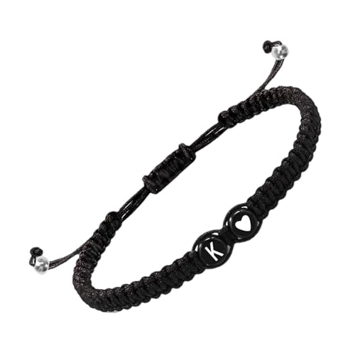 Geflochtene Initialen-Armbänder für Männer, Paar-Armbänder mit Herzmuster, verstellbares Armband für Männer, 26 Buchstaben, handgefertigtes Armband für und Mädchen, Refer to description, Kordel von Generic