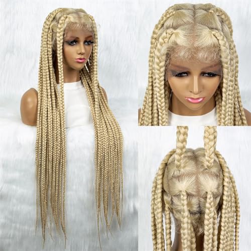 Geflochtene Perücken Für Schwarze Frauen, Volle Spitze, Cornrow-Zöpfe, Synthetische Spitze-Front-Perücke, Große Quadratische Knotenlose Box-Zöpfe-Perücke, Blonde Perücke von Generic