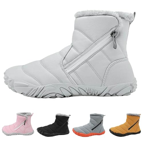 Gefüttert Barfussschuhe Junge Mädchen Plüsch Gefütterte Barfussstiefel Anti Rutsch Winterstiefel mit Seitlichem Reißverschluss Warm Stiefel Wanderschuhe (Brown, 33.5 Big Kids) von Generic