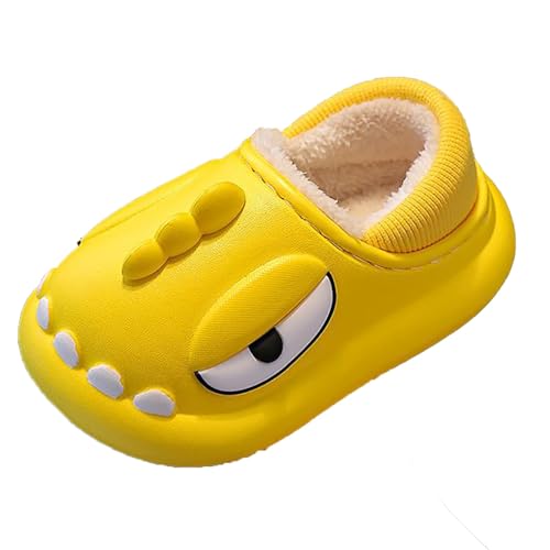 Gefüttert Hausschuhe Junge Plüsch Pantoffeln Warm Kinderhausschuhe Süße Tierhausschuhe Outdoor Winterschuhe Flauschig Hause Schuhe Wasserdichte Slipper (a-Yellow, 11-11.5 Years) von Generic