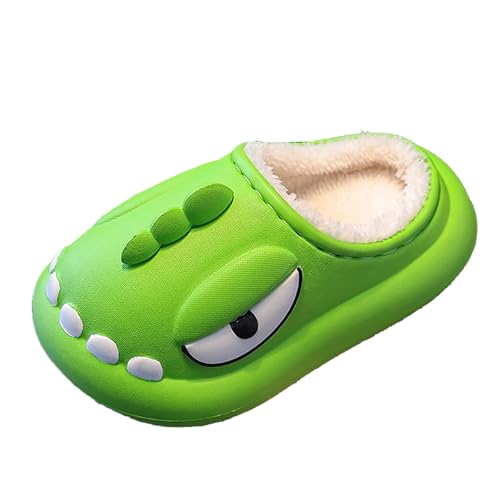 Gefüttert Hausschuhe Junge Plüsch Pantoffeln Warm Kinderhausschuhe Süße Tierhausschuhe Outdoor Winterschuhe Flauschig Hause Schuhe Wasserdichte Slipper (b-Green, 10-10.5 Years) von Generic