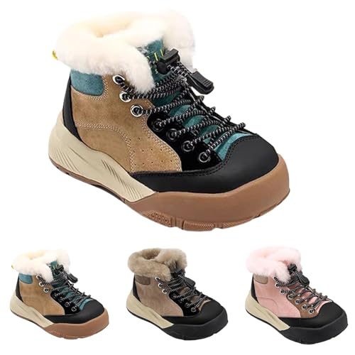 Gefüttert Wanderstiefel Kinder Winterstiefel Warm Plüsch Schneestiefel Junge Mädchen Anti Rutsch Schnürsenkel Barfussschuhe Wanderschuhe Outdoor (Grey, 28 Little Child) von Generic