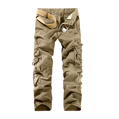 Gefütterte Cargohose Herren Herren Sport Freizeithose Hose Multi Pocket Gerade Einfarbig Outdoor Overall Hose Mode Lose Hose Wanderhose Herren Große Größen (a-A, 30) von Generic