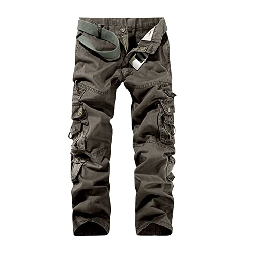 Gefütterte Cargohose Herren Herren Sport Freizeithose Hose Multi Pocket Gerade Einfarbig Outdoor Overall Hose Mode Lose Hose Wanderhose Herren Große Größen (a-B, 30) von Generic