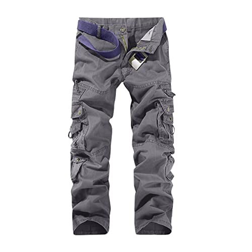 Gefütterte Cargohose Herren Herren Sport Freizeithose Hose Multi Pocket Gerade Einfarbig Outdoor Overall Hose Mode Lose Hose Wanderhose Herren Große Größen (a-Grey, 29) von Generic