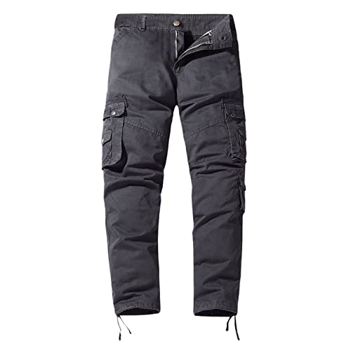 Gefütterte Cargohose Herren Herren Sport Freizeithose Hose Multi Pocket Gerade Einfarbig Outdoor Overall Hose Mode Lose Hose Wanderhose Herren Große Größen von Generic