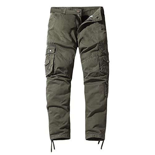 Gefütterte Cargohose Herren Herren Sport Freizeithose Hose Multi Pocket Gerade Einfarbig Outdoor Overall Hose Mode Lose Hose Wanderhose Herren Große Größen von Generic