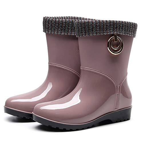 Gefütterte Gummistiefel Damen Wasserdicht Winddicht Damenstiefel Gummistiefeletten Damen Weitschaft Gummistiefel Rutschfeste Regenstiefel Winterstiefel Warme Stiefel Beige 39 von Generic