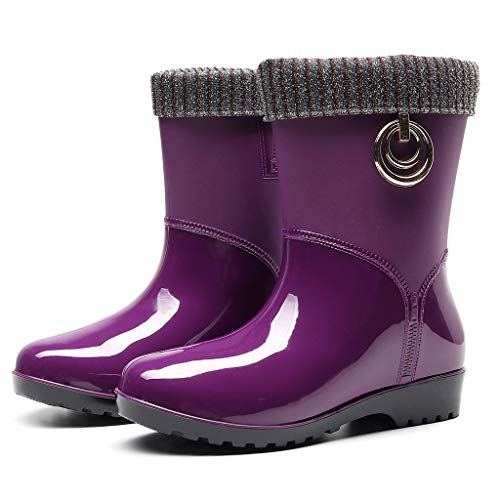 Gefütterte Gummistiefel Damen Wasserdicht Winddicht Damenstiefel Gummistiefeletten Damen Weitschaft Gummistiefel Rutschfeste Regenstiefel Winterstiefel Warme Stiefel Lila 38 von Generic