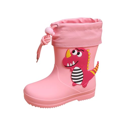 Gefütterte Gummistiefel Kinder, Dino Regenstiefel Kinder Mit Zugband, Outdoor Wasserdicht Regen Stiefel Halbhohe rutschfest Regenschuhe Cartoon Unisex Kinderstiefel Leicht Rain Boots Barfußschuhe von Generic