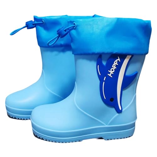 Gefütterte Gummistiefel Kinder, Halbhohe Regenstiefel Kinder Mit Zugband, Modische Gummi Regen Stiefel Bequeme Rain Boots rutschfest Barfuß Regenschuhe Wasserdicht Barfußschuhe Cartoon Kinderstiefel von Generic