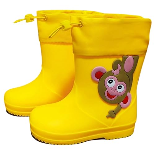 Gefütterte Gummistiefel Kinder, Halbhohe Regenstiefel Kinder Mit Zugband, Modische Gummi Regen Stiefel Bequeme Rain Boots rutschfest Barfuß Regenschuhe Wasserdicht Barfußschuhe Cartoon Kinderstiefel von Generic