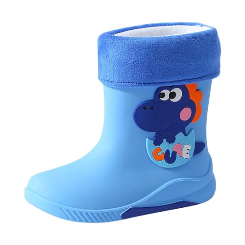 Gefütterte Gummistiefel Kinder, Modische Regenstiefel Kinder mit Dino, Leicht Barfuß Regen Stiefel Cartoon Unisex Kinderstiefel Wasserdicht rutschfest Regenschuhe Praktisch Rain Boots Barfußschuhe von Generic