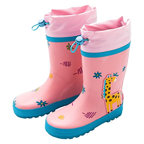 Gefütterte Gummistiefel Kinder, Regenstiefel Kinder Mit Zugband, Halbhohe Gummi Rain Boots Bequeme Barfuß Regen Stiefel Wasserdicht rutschfest Regenschuhe Cartoon Kinderstiefel Lang Barfußschuhe von Generic