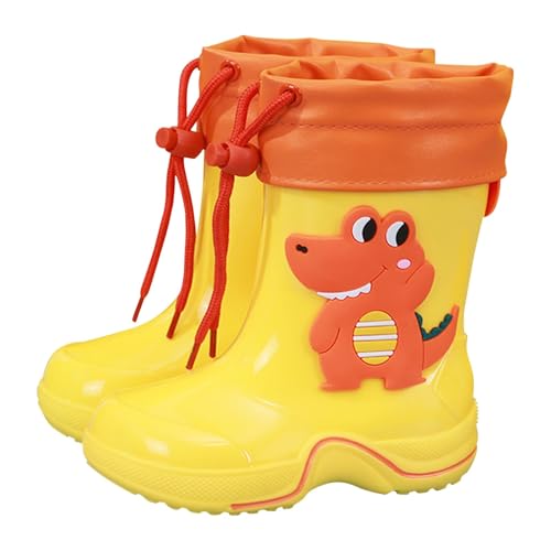 Gefütterte Gummistiefel Kinder, Regenstiefel Kinder Mit Zugband, Halbhohe Rain Boots rutschfest Barfuß Regen Stiefel Wasserdicht Regenschuhe Cartoon Unisex Kinderstiefel Atmungsaktiv Barfußschuhe von Generic