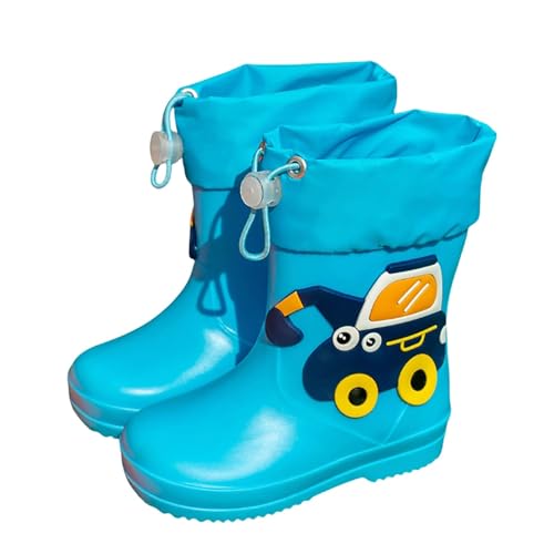 Gefütterte Gummistiefel Kinder, Regenstiefel Kinder Mit Zugband, Halbhohe Regen Stiefel Wasserdicht rutschfest Regenschuhe Cartoon Unisex Kinderstiefel Leicht Gummi Rain Boots Bequeme Barfußschuhe von Generic