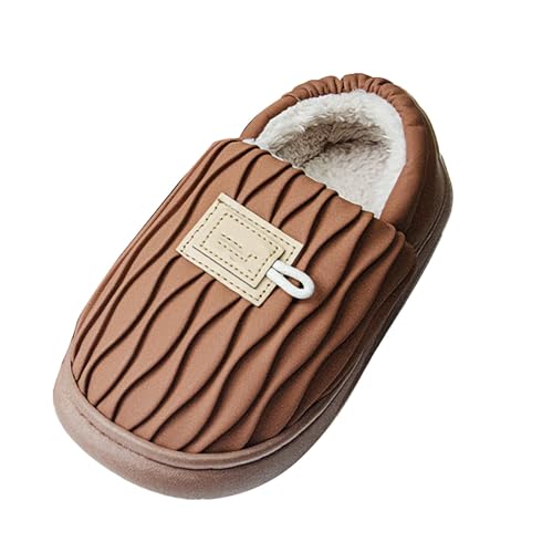 Gefütterte Hausschuhe Mädchen Junge Weit Winterschuhe Warm Kinderhausschuhe Indoor Outdoor Haus Pantoffeln Anti Rutsch Flauschig Weiche Slipper (Brown, 30.5) von Generic