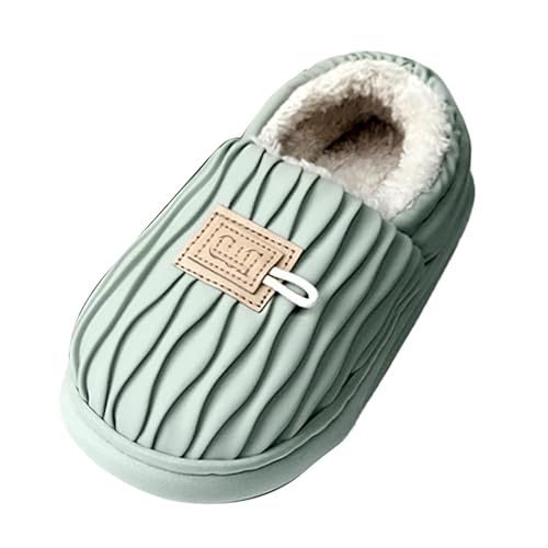 Gefütterte Hausschuhe Mädchen Junge Weit Winterschuhe Warm Kinderhausschuhe Indoor Outdoor Haus Pantoffeln Anti Rutsch Flauschig Weiche Slipper (Green, 30.5) von Generic