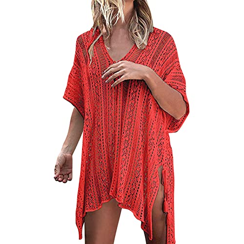 Gehäkelt-Strandkleid Strandkleid Damen Spitze Lang Strandponcho Sommer Boho Kleid Häkel Sommerkleid Sexy Spitzenkleid Knielang Tunika Strandkleider Fransen Kaftan Bikini Cover Up Schwarz Weiss von Generic