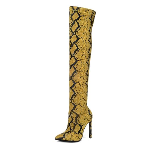 Gelb,38 EU,Overknee-Stiefel für Damen aus Leder und PU mit spitzer Zehenpartie und Stilettoabsatz mit Schlangenmuster, zum Überziehen, Overknee-Stiefel für Herbst und Winter, hohe Stiefel Gelb,38 EU,Overknee-Stiefel für Damen aus Leder und PU mit spitzer Zehenpartie und Stilettoabsatz mit Schlangenmuster, zum Überziehen, Overknee-Stiefel für Herbst und Winter, hohe Stiefel von Generic