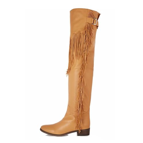Gelb,39 EU,Bequeme Overknee-Stiefel für Damen im Herbst, runde Zehenpartie, klobiger niedriger Absatz, Overknee-Stiefel mit seitlichem Reißverschluss, Gürtelschnallen aus PU-Leder, hoher Gelb,39 EU,Bequeme Overknee-Stiefel für Damen im Herbst, runde Zehenpartie, klobiger niedriger Absatz, Overknee-Stiefel mit seitlichem Reißverschluss, Gürtelschnallen aus PU-Leder, hoher von Generic