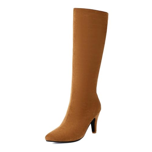 Gelb,39 EU,Damen-Stiefel mit Kitten Heel, Kniehohe Stiefel, seitlicher Reißverschluss, hohe Stiefel, Spitze Zehenpartie, Stiletto-Absätze, modische Wildlederschuhe für Abschlussbälle Gelb,39 EU,Damen-Stiefel mit Kitten Heel, Kniehohe Stiefel, seitlicher Reißverschluss, hohe Stiefel, Spitze Zehenpartie, Stiletto-Absätze, modische Wildlederschuhe für Abschlussbälle von Generic