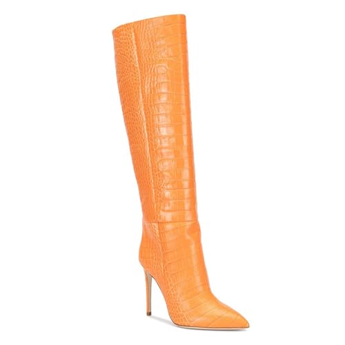 Gelb,45 EU,Kniehohe Stiefel für Damen, Spitze Zehenpartie, hoher Stilettoabsatz, oberschenkelhoher Stiefel, modischer Schlupfstiefel mit breiter Wade, hohe Stiefel mit Schlangenmuster von Generic