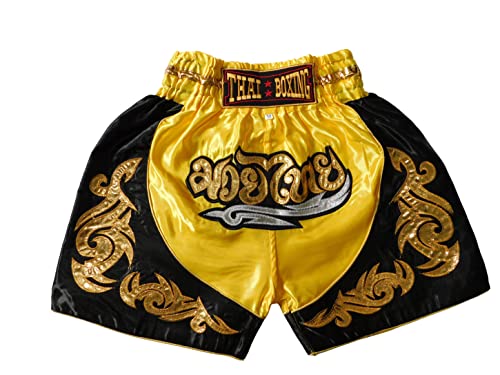 Gelb Sportliche Junior Short für Muay Thai Boxen - Ideale Kickboxen Hose für Jungen und Mädchen (Kinder)- Perfekt für Gym, Sport und Fitness (as3, Age, 6_Years, 8_Years, Regular) von Generic