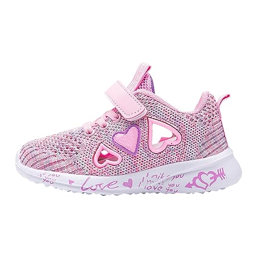 Geld Mädchen Sneaker Kinder Kinder Sportschuhe Frühling/Bunte Mesh Herzförmige Muster Brief Gedruckt Casual Schuhe Party Geburtstag Schule Turnschuhe 35 Jungs (Pink, 31 Little Child) von Generic