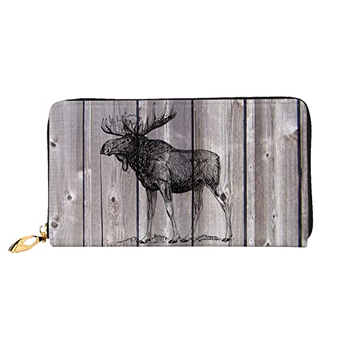 Geldbeutel Elch Auf Rustikalem Holz Portmonee Tragbare Leder Geldbörse Vintage Kartenetui Für Frauen, Mädchen, Kinder von Generic