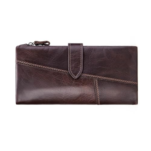 Geldbörse Damen RFID Blocking Echtleder Geldbörse Große Kapazität Clutch mit 18 Kartenfächern Vintage Stil Perfekt für den täglichen Gebrauch, Braun2 von Generic
