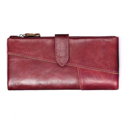 Geldbörse Damen RFID Blocking Echtleder Geldbörse Große Kapazität Clutch mit 18 Kartenfächern Vintage Stil Perfekt für den täglichen Gebrauch, Rot/Ausflug, einfarbig (Getaway Solids) von Generic