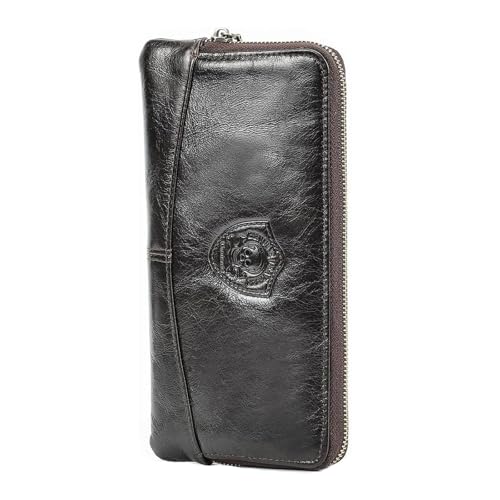 Geldbörse Damen RFID Leder Slim Gothic Clutch mit 8 Kartenfächern Handyfach Reißverschluss Münzfach für den täglichen Gebrauch Reisen, Braun, Einfarbig von Generic