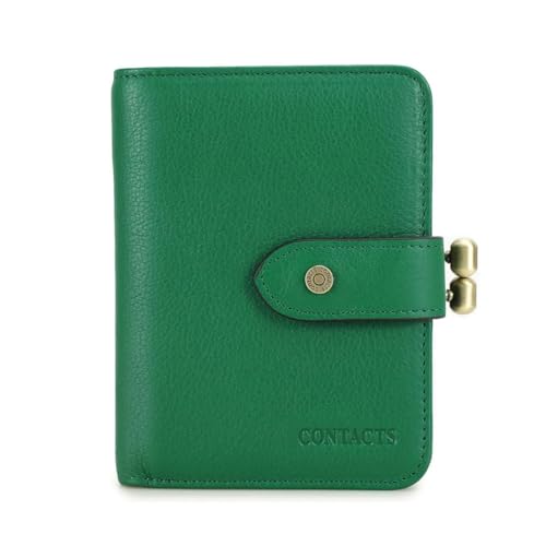 Geldbörse Damen Trifold Echtleder mit RFID Blockierung Kartenfächern Münzfach für Alltag und Reise Geldbörse, Grün , Einfarbig von Generic