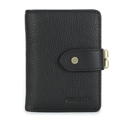 Geldbörse Damen Trifold Echtleder mit RFID Blockierung Kartenfächern Münzfach für Alltag und Reise Geldbörse, Schwarz, Einfarbig von Generic