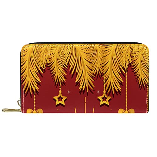 Geldbörse Leder Leder Reißverschluss Lange Geldbörse Gold Tannenzweige mit hängenden Ornamenten Rot, gold,rot, 20.5x2.5x11.5cm/8.07x1x4.53 in, Classic von Generic