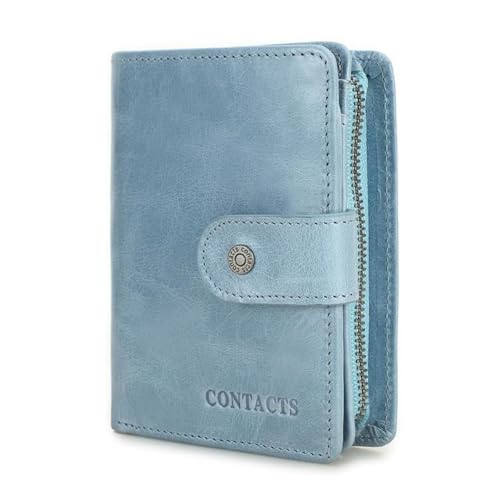 Geldbörse aus echtem Leder, RFID-blockierend, dreifach faltbar, schlankes Design mit reichlich Stauraum, mehrere Kartenfächer, Geldfach, sicherer Schnappverschluss, Stil 2, Einfarbig von Generic