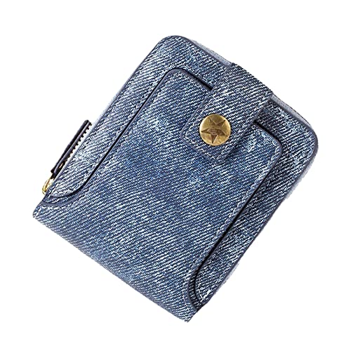 Geldbörsen Herren Verrückt Außenhandel New Herren Short Multi Functional Denim Fabric Horizontal Zipper Wallet Brieftasche Herren Groß Reißverschluss (Blue, One Size) von Generic