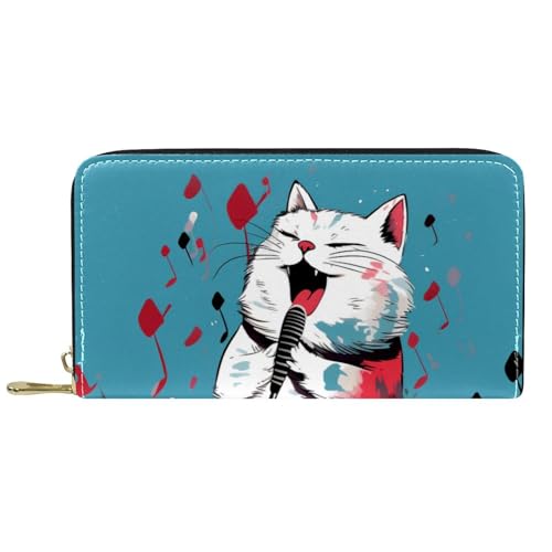 Geldtasche Cartoon-Katze Singt Leder Geldbörse Lustige Portemonnaie Tragbare Reißverschluss Geldbörse Für Frauen, Mädchen, Kinder von Generic