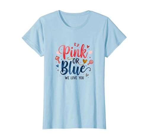 Gender Reveal Pink oder Blau We Love You Baby Celebration T-Shirt, Damen, Himmelblau, XXL von Generic