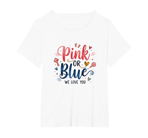 Gender Reveal Pink oder Blau We Love You Baby Celebration T-Shirt, Damen Große Größen, Weiß, 2X von Generic