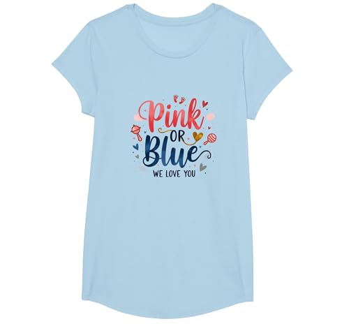 Gender Reveal Pink oder Blau We Love You Baby Celebration T-Shirt, Girls, Himmelblau, L von Generic
