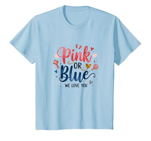 Gender Reveal Pink oder Blau We Love You Baby Celebration T-Shirt, Kinder, Himmelblau, 98 von Generic