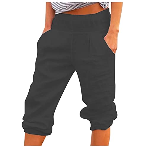 3/4 Hose Damen Sommer Leinenhose Damen Sommer Leinen Baumwolle für Frauen Sommerhose Damen Leicht Haremshose Luftige Stoffhose Freizeithose Pumphose Yogahose Jogginghose Sporthose von Generic