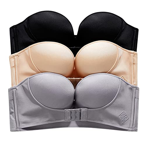 3 Stück Verstellbarer BH mit vorderer Schnalle, Trägerlos Push Up BH Unsichtbar Push-up Rutsch Atmungsaktiv BH (Multicolor, 80C) von Generic