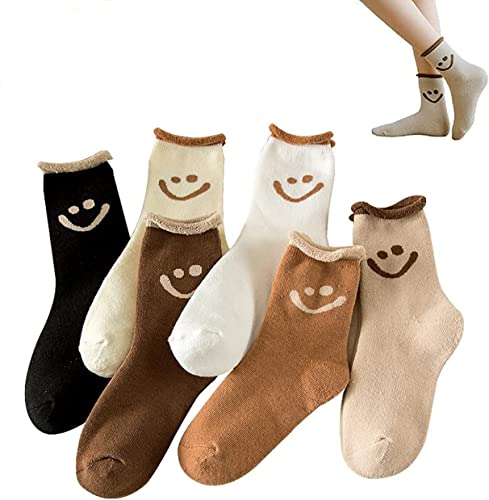 Generic 6 Pairs Smiley Face Socks Womens, Lovely Smile Face Cotton Socks, Cartoon Smiley Face Socks Smile Floor Socks Autumn Winter Thermal Ankle Sock von Generic